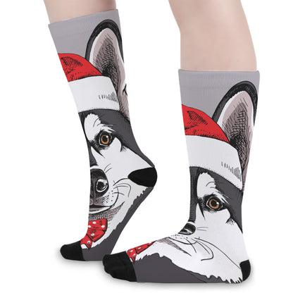 Santa Siberian Husky Print Long Socks
