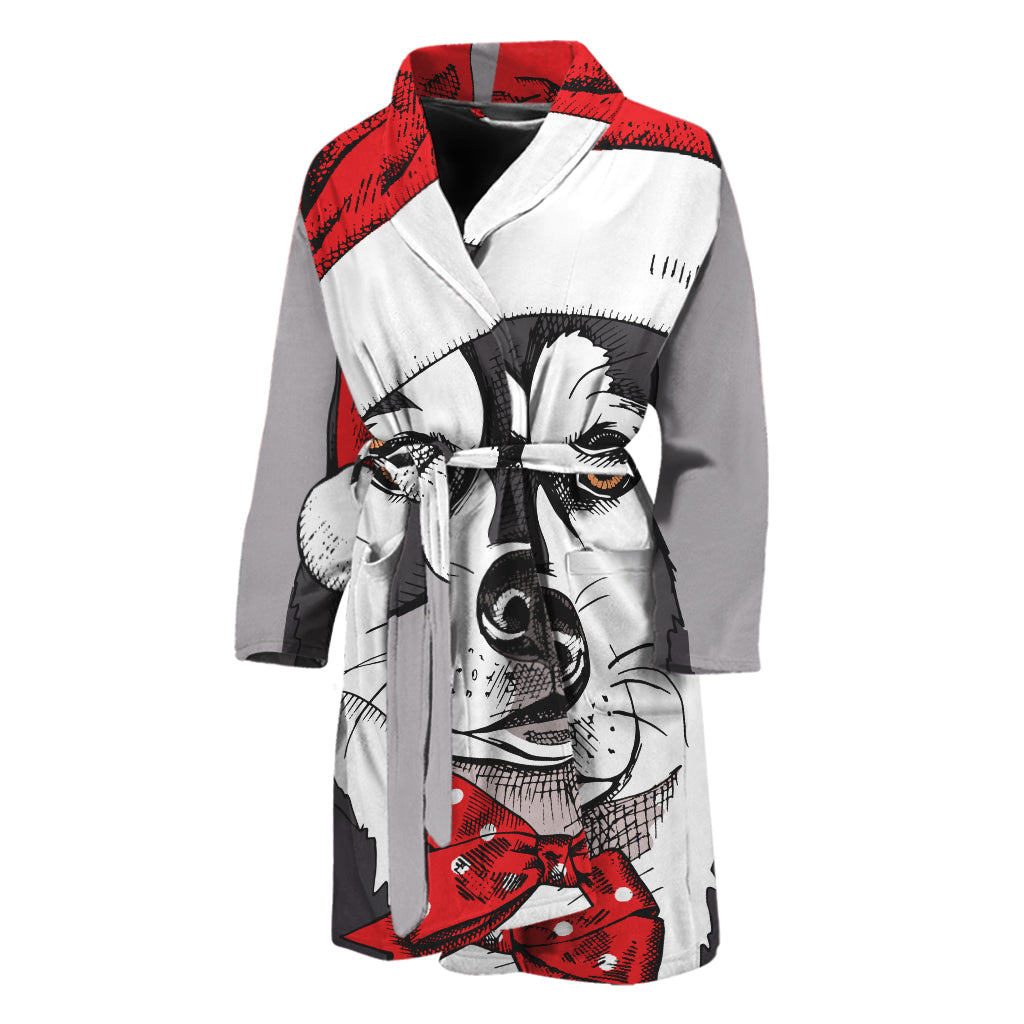 Santa Siberian Husky Print Men's Bathrobe