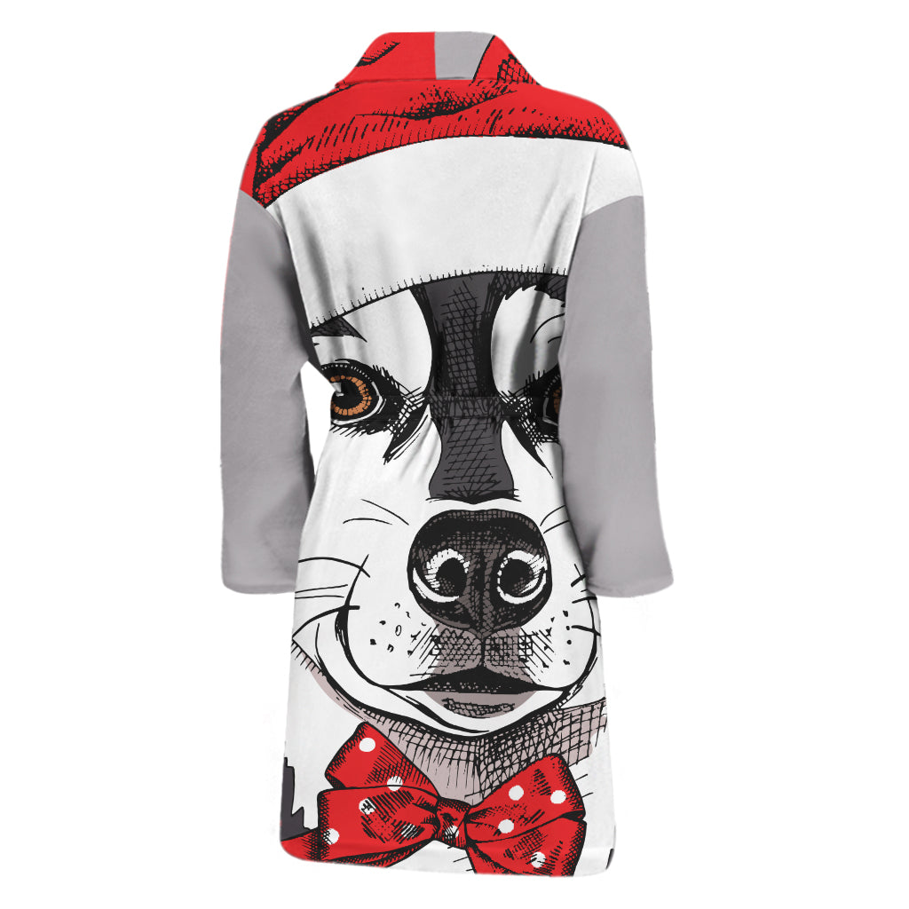 Santa Siberian Husky Print Men's Bathrobe