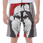 Santa Siberian Husky Print Men's Beach Shorts