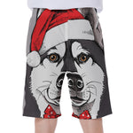 Santa Siberian Husky Print Men's Beach Shorts