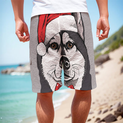 Santa Siberian Husky Print Men's Cargo Shorts