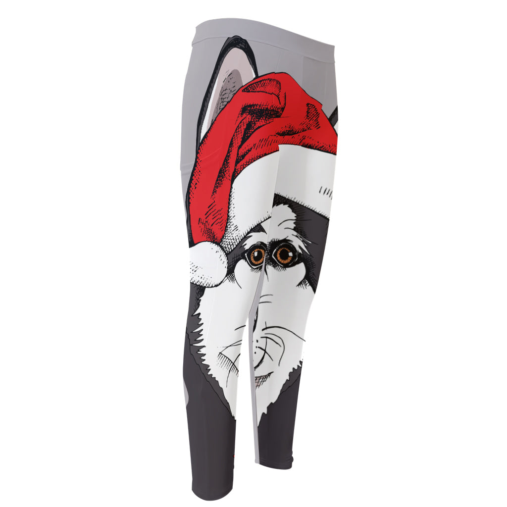 Santa Siberian Husky Print Men's Compression Pants