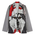 Santa Siberian Husky Print Men's Cotton Blazer