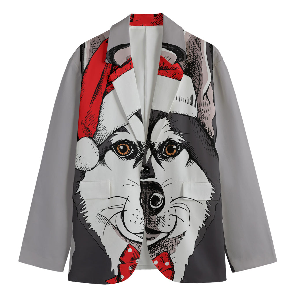 Santa Siberian Husky Print Men's Cotton Blazer