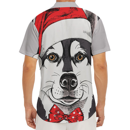 Santa Siberian Husky Print Men's Deep V-Neck Shirt