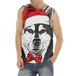 Santa Siberian Husky Print Men's Fitness Tank Top