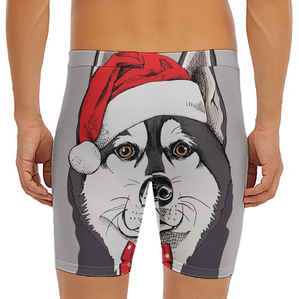 Santa Siberian Husky Print Men's Long Boxer Briefs