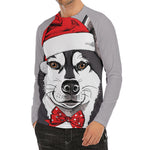 Santa Siberian Husky Print Men's Long Sleeve Rash Guard