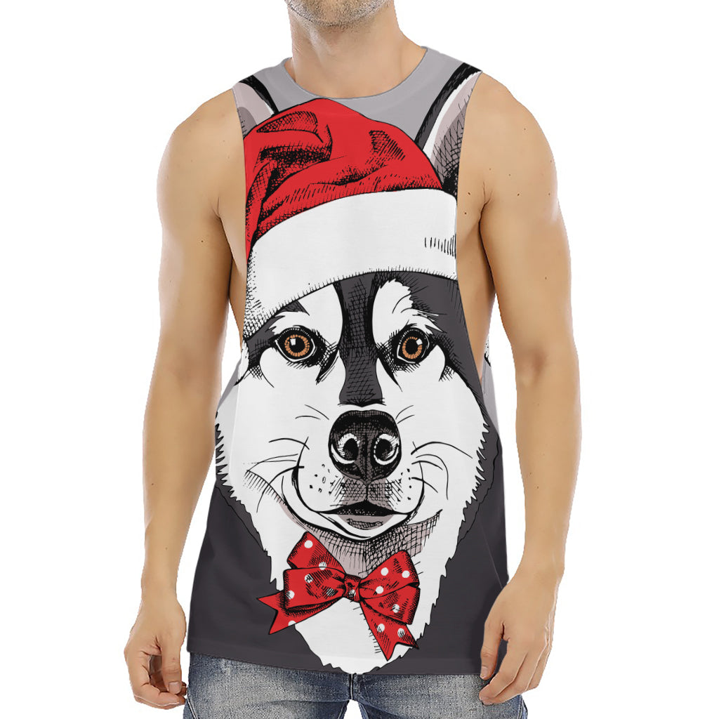 Santa Siberian Husky Print Men's Muscle Tank Top