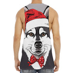 Santa Siberian Husky Print Men's Muscle Tank Top