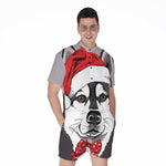 Santa Siberian Husky Print Men's Rompers