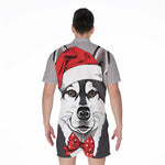 Santa Siberian Husky Print Men's Rompers
