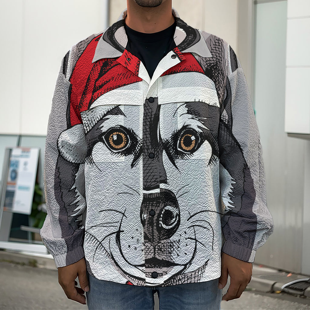 Santa Siberian Husky Print Men's Shirt Jacket