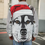 Santa Siberian Husky Print Men's Shirt Jacket