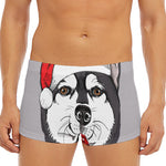Santa Siberian Husky Print Men's Short Boxer Briefs