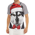 Santa Siberian Husky Print Men's Short Sleeve Rash Guard