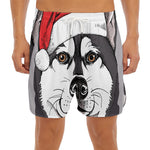 Santa Siberian Husky Print Men's Split Running Shorts