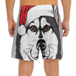 Santa Siberian Husky Print Men's Split Running Shorts