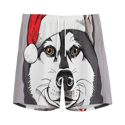 Santa Siberian Husky Print Men's Sports Shorts