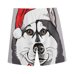 Santa Siberian Husky Print Men's Sports Shorts