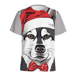 Santa Siberian Husky Print Men's Sports T-Shirt