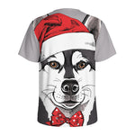 Santa Siberian Husky Print Men's Sports T-Shirt