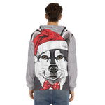 Santa Siberian Husky Print Men's Velvet Pullover Hoodie