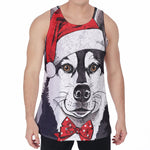 Santa Siberian Husky Print Men's Velvet Tank Top
