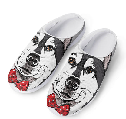 Santa Siberian Husky Print Mesh Casual Shoes