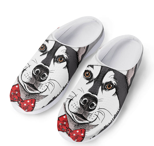 Santa Siberian Husky Print Mesh Casual Shoes