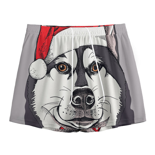 Santa Siberian Husky Print Mesh Shorts