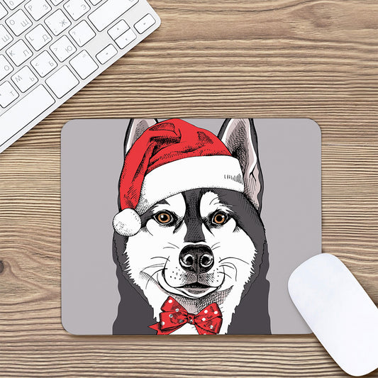Santa Siberian Husky Print Mouse Pad