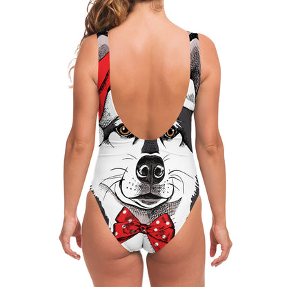 Santa Siberian Husky Print One Piece Swimsuit
