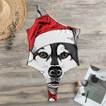 Santa Siberian Husky Print One Shoulder Bodysuit