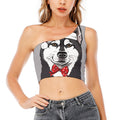 Santa Siberian Husky Print One Shoulder Crop Top