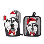 Santa Siberian Husky Print Oven Mitt And Pot Holder Set