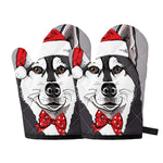Santa Siberian Husky Print Oven Mitts