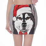 Santa Siberian Husky Print Pencil Mini Skirt