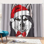 Santa Siberian Husky Print Pencil Pleat Curtains