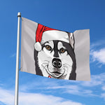 Santa Siberian Husky Print Polyester Flag