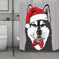 Santa Siberian Husky Print Polyester Shower Curtain