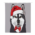 Santa Siberian Husky Print Polyester Shower Curtain