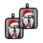 Santa Siberian Husky Print Pot Holders