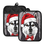 Santa Siberian Husky Print Pot Holders With Pocket