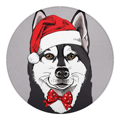 Santa Siberian Husky Print Round Blanket