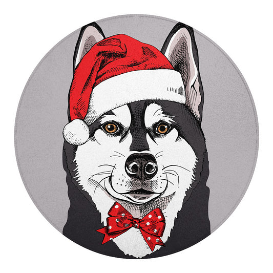 Santa Siberian Husky Print Round Blanket