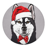 Santa Siberian Husky Print Round Blanket