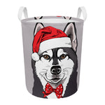 Santa Siberian Husky Print Round Laundry Basket