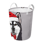Santa Siberian Husky Print Round Laundry Basket